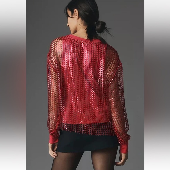 New Anthropologie Pilcro Long-Sleeve Sequin Top Raspberry S NWT - Picture 2 of 12